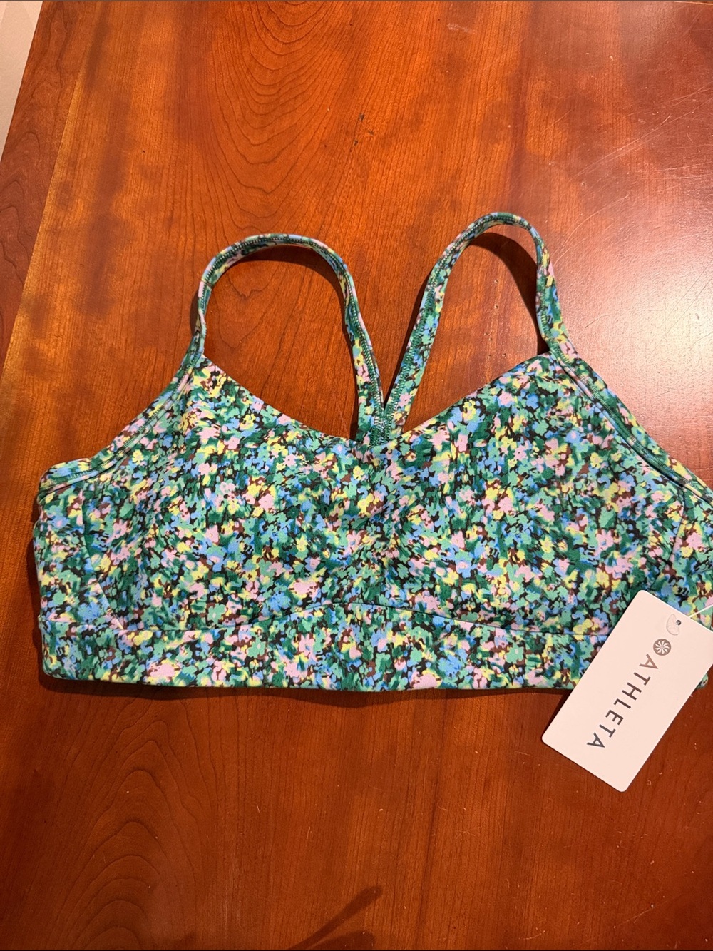 Athleta Multicolor Green Floral-Print Strappy Sports Bra